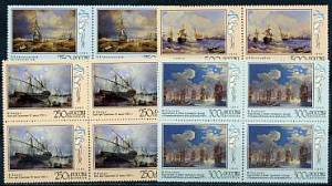 Россия 1995, 300 лет Российскому Флоту, 4 марки в квартблоках Россия 1995, 300 лет Российскому Флоту, 4 марки в квартблоках